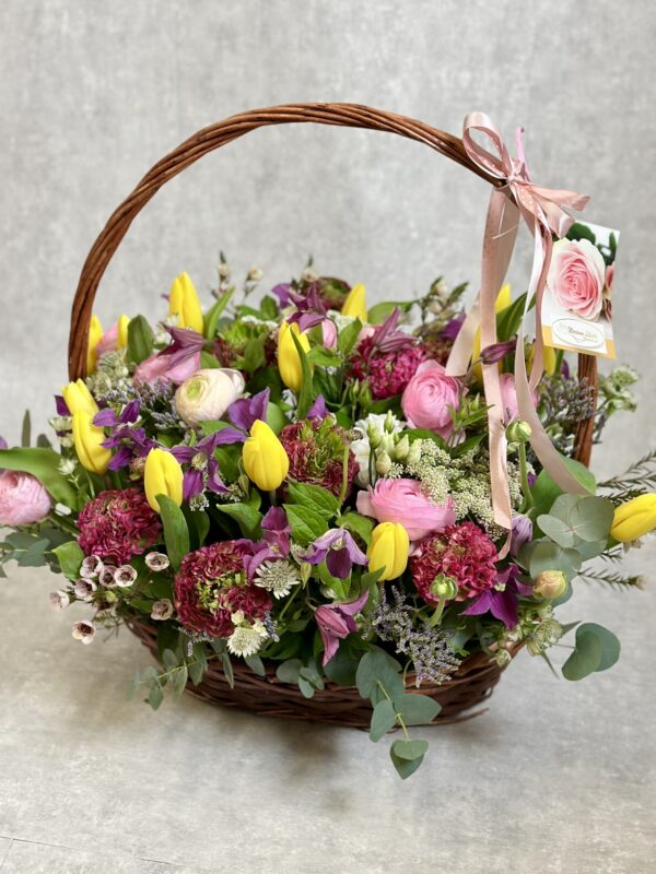 Big basket of spring flowers