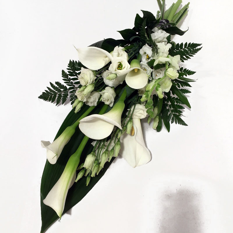 Handtied bouquet of white callas and lisianthus